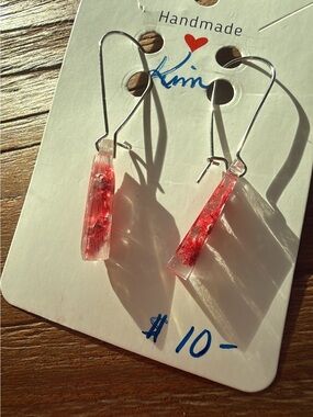 Handmade Pink Resin Drop Earrings